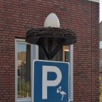 Ooievaar op nest met ei